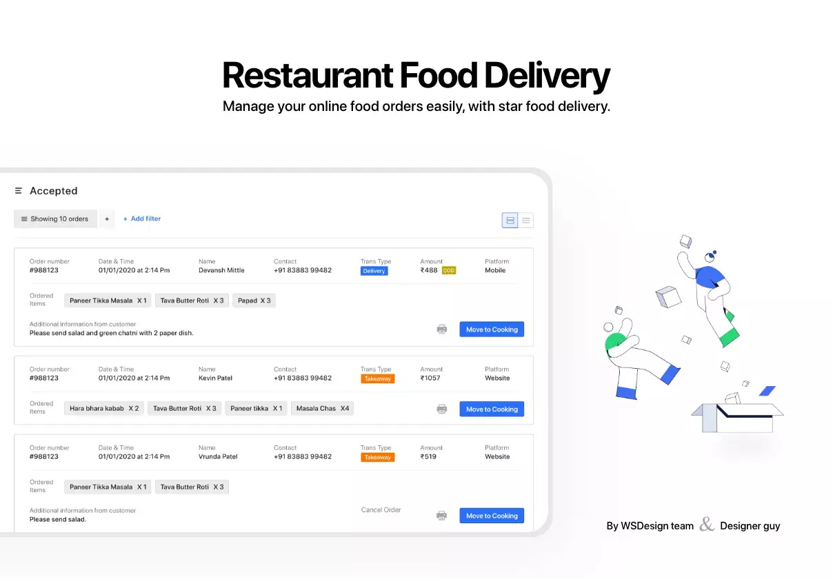 Food delivery restaurant dashboard