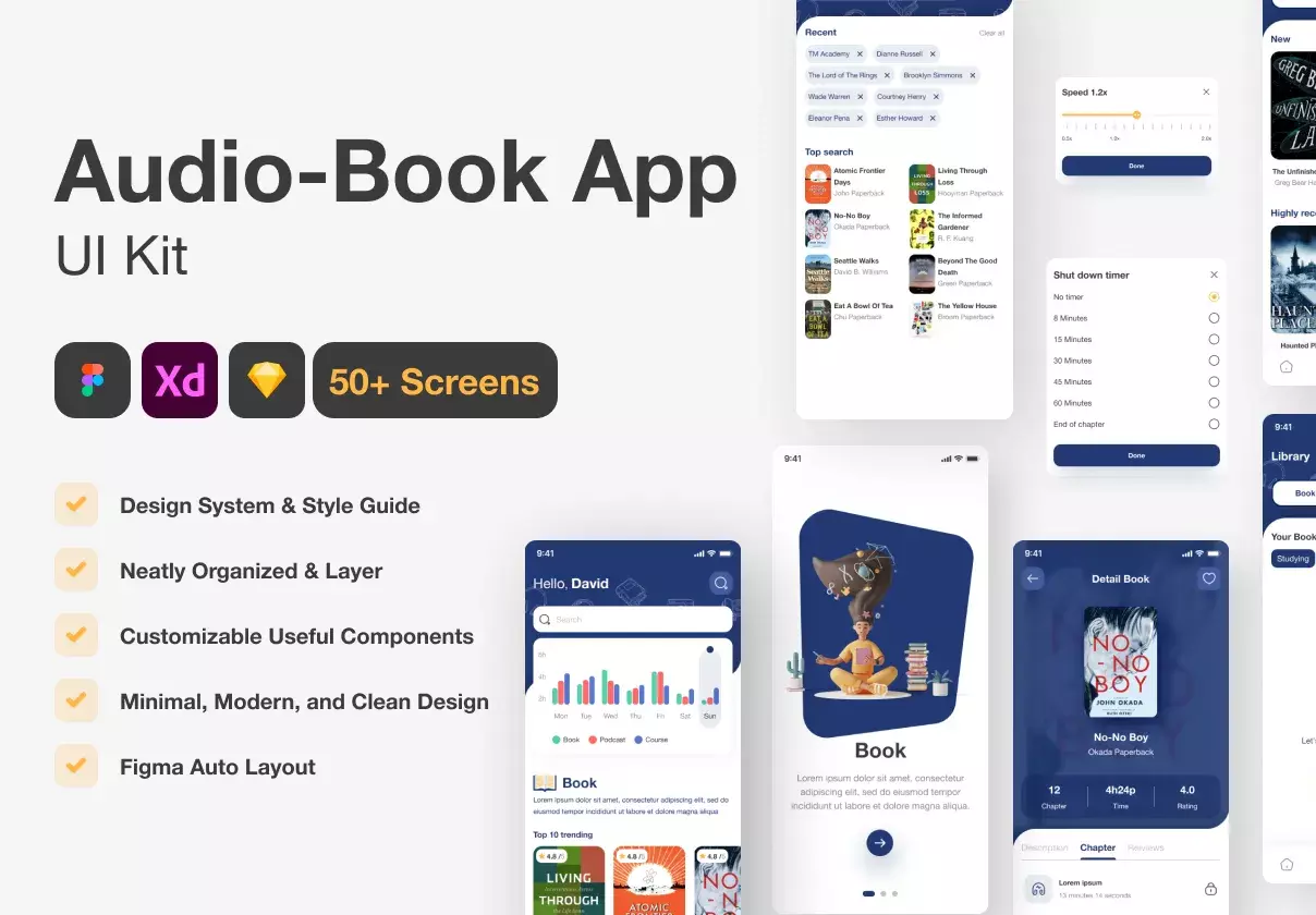 Audio Book & Ebook Mobile App UI Kit